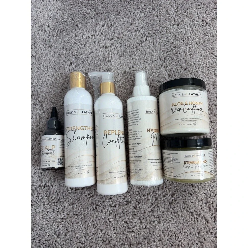 Bask & Lather Healthy Hair Growth 6pc Kit Shampoo Conditioner Oil Mist Balm NEW